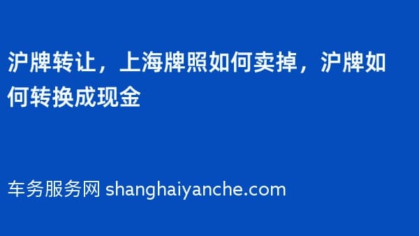 沪牌转让，上海牌照如何卖掉，沪牌如何转换成现金