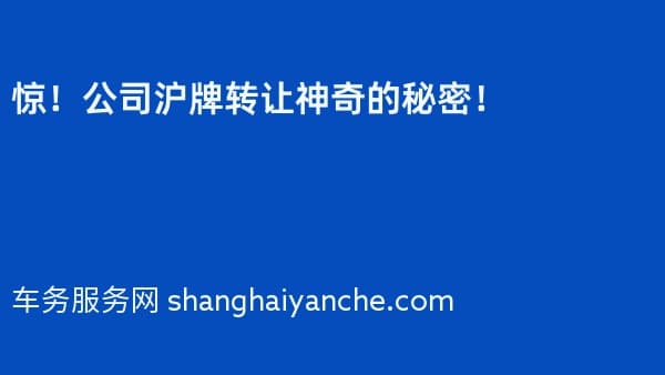 惊！公司沪牌转让神奇的秘密！