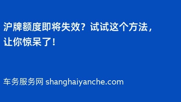 沪牌额度即将失效？试试这个方法，让你惊呆了！