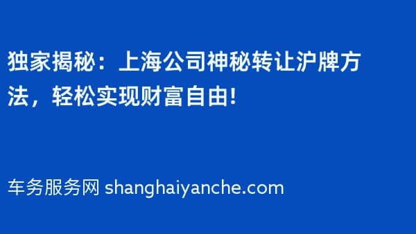 独家揭秘：上海公司神秘转让沪牌方法，轻松实现财富自由!