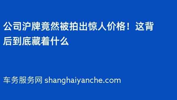 公司沪牌竟然被拍出惊人价格！这背后到底藏着什么