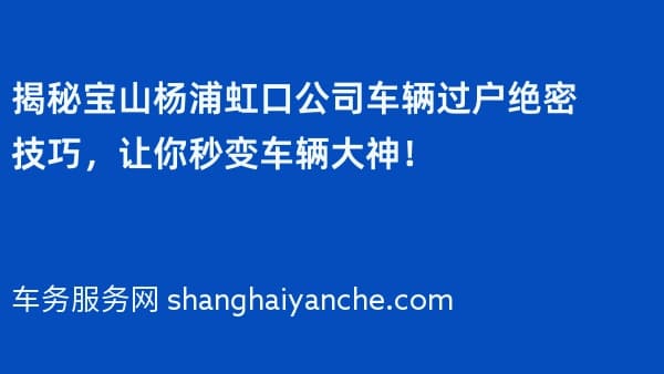 揭秘宝山杨浦虹口公司车辆过户绝密技巧，让你秒变车辆大神！
