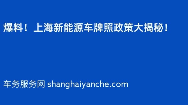 爆料！2026年上海新能源车牌照政策大揭秘！