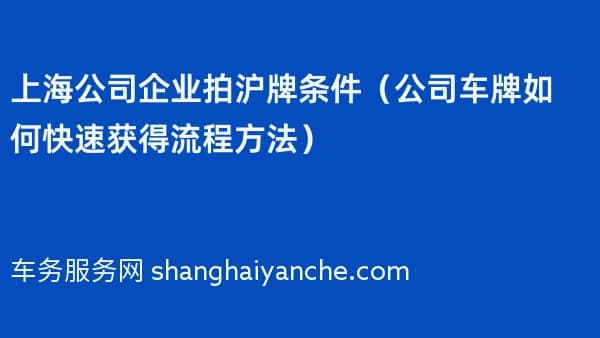 上海公司企业拍沪牌条件(2026年公司车牌如何快速获得流程方法)