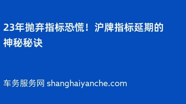 23年抛弃指标恐慌!沪牌指标延期的神秘秘诀