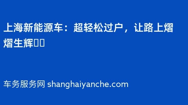 上海新能源车:超轻松过户,让路上熠熠生辉❗️