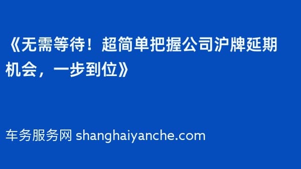《无需等待!超简单把握公司沪牌延期机会,一步到位》