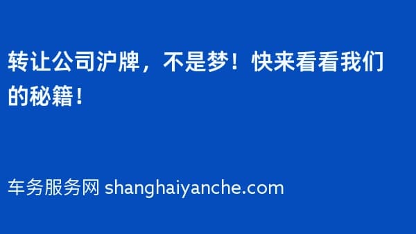 转让公司沪牌,不是梦!快来看看我们的秘籍!