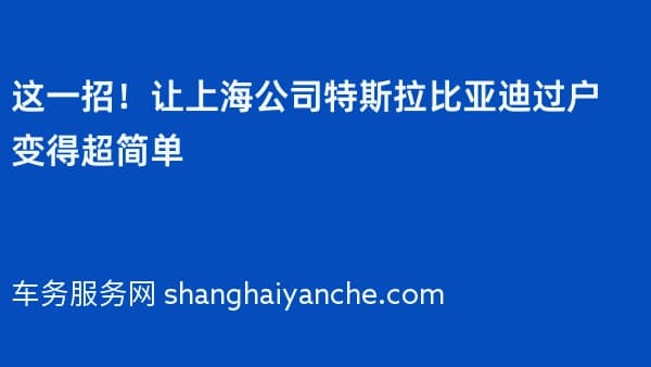 这一招!让上海公司特斯拉比亚迪过户变得超简单