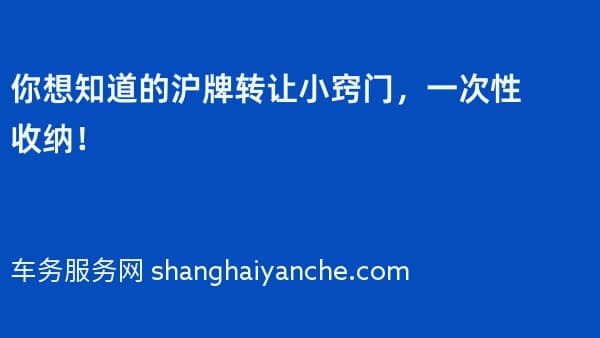 你想知道的沪牌转让小窍门,一次性收纳!