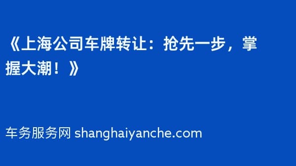 《上海公司车牌转让:抢先一步,掌握大潮!》