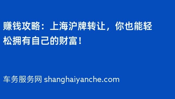 赚钱攻略:上海沪牌转让,你也能轻松拥有自己的财富!