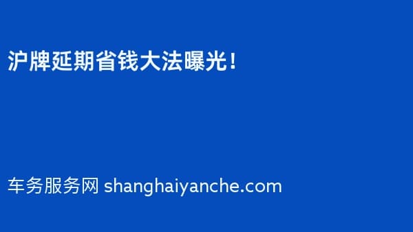 沪牌延期省钱大法曝光!