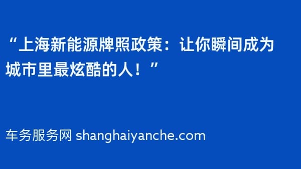 “2026年上海新能源牌照政策:让你瞬间成为城市里最炫酷的人!”