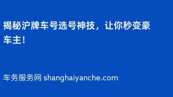 揭秘沪牌车号选号神技,让你秒变豪车主!