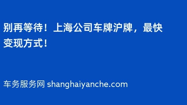 别再等待!2026年上海公司车牌沪牌,最快变现方式!
