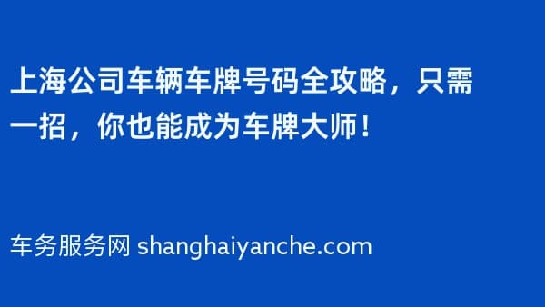 上海公司车辆车牌号码全攻略,只需一招,你也能成为车牌大师!