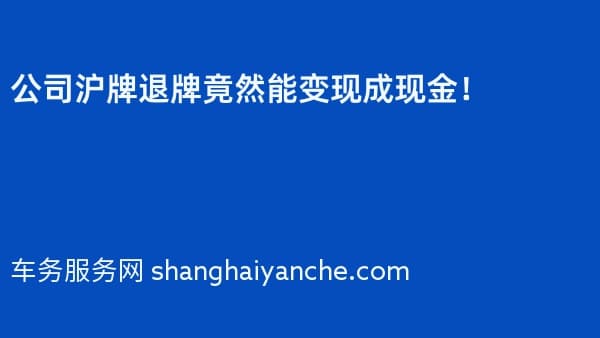 公司沪牌退牌竟然能变现成现金!