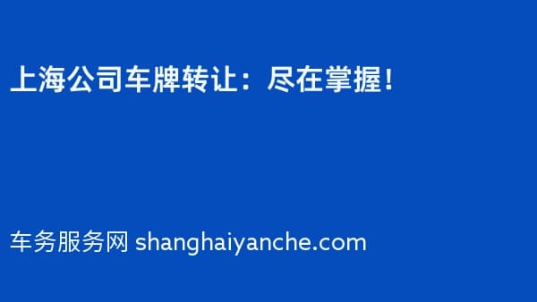 上海公司车牌转让:尽在掌握!