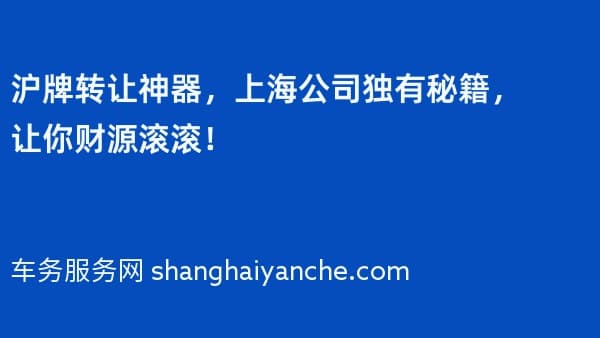 沪牌转让神器,上海公司独有秘籍,让你财源滚滚!