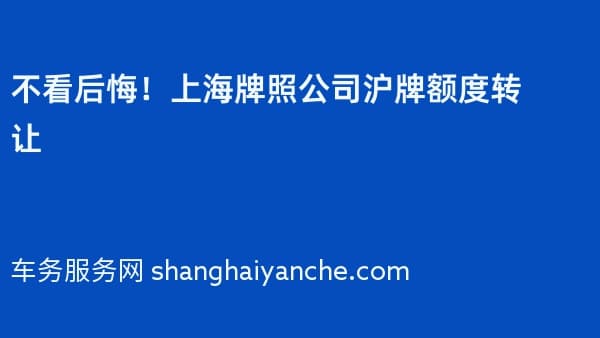 不看后悔!上海牌照公司沪牌额度转让