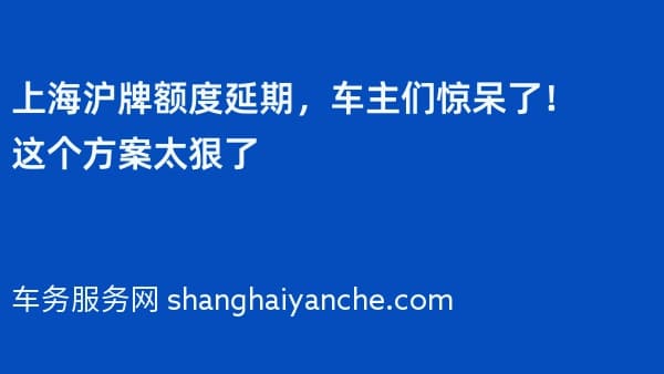 上海沪牌额度延期,车主们惊呆了!这个方案太狠了