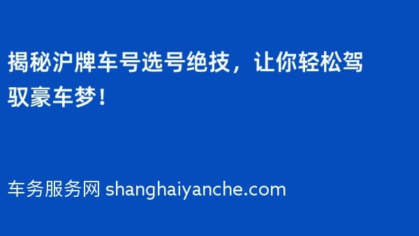 揭秘沪牌车号选号绝技,让你轻松驾驭豪车梦!