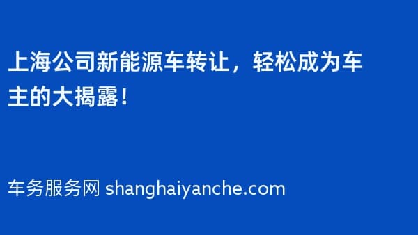 上海公司新能源车转让,轻松成为车主的大揭露!