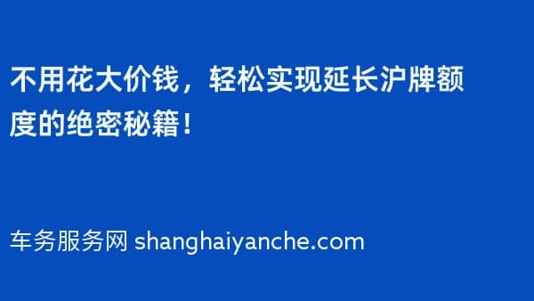 不用花大价钱,轻松实现延长沪牌额度的绝密秘籍!