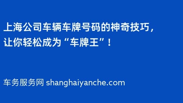 上海公司车辆车牌号码的神奇技巧,让你轻松成为“车牌王”!