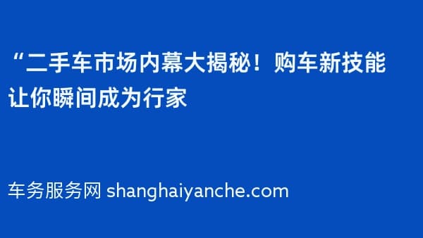 “二手车市场内幕大揭秘!购车新技能让你瞬间成为行家