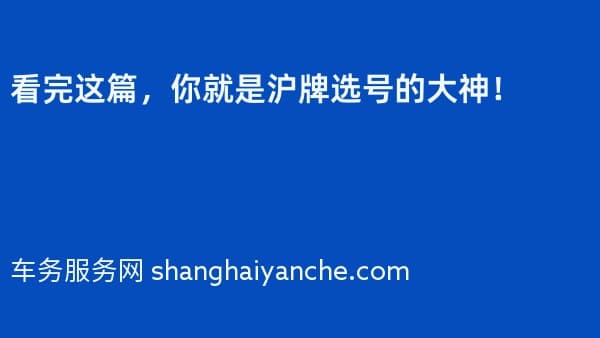 看完这篇,你就是沪牌选号的大神!