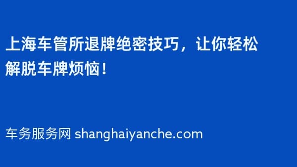 上海车管所退牌绝密技巧,让你轻松解脱车牌烦恼!