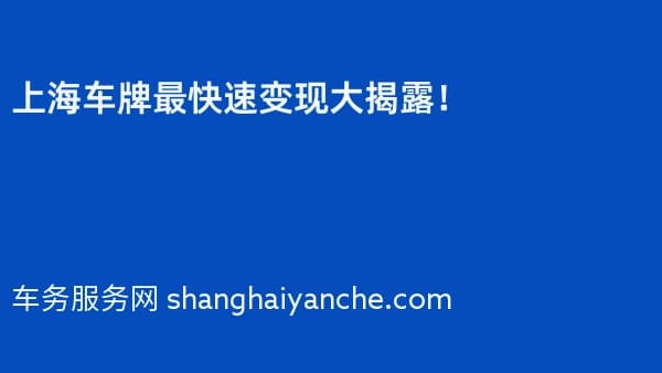 2026年上海车牌最快速变现大揭露!