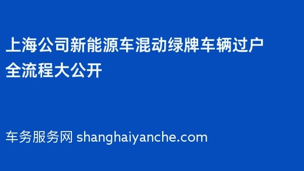 上海公司新能源车混动绿牌车辆过户全流程大公开