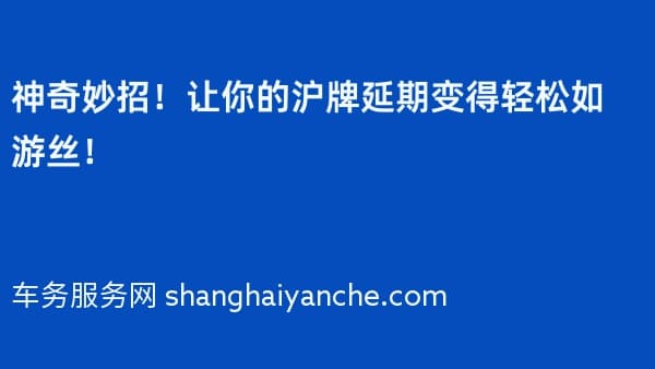 神奇妙招!让你的沪牌延期变得轻松如游丝!