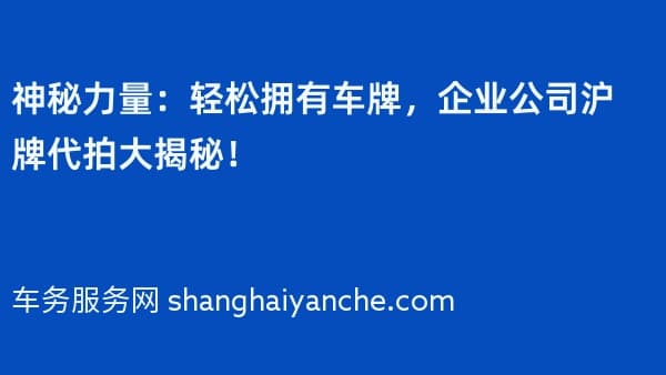 神秘力量:轻松拥有车牌,企业公司沪牌代拍大揭秘!