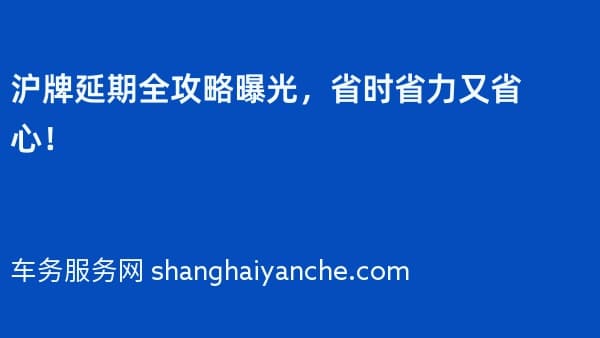 沪牌延期全攻略曝光,省时省力又省心!
