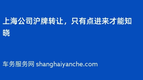 上海公司沪牌转让,只有点进来才能知晓
