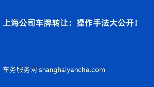 上海公司车牌转让:操作手法大公开!