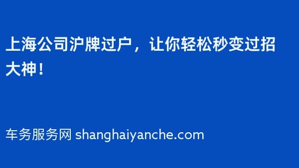 上海公司沪牌过户,让你轻松秒变过招大神!