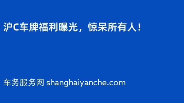 2026年沪C车牌福利曝光,惊呆所有人!