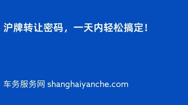 沪牌转让密码,一天内轻松搞定!