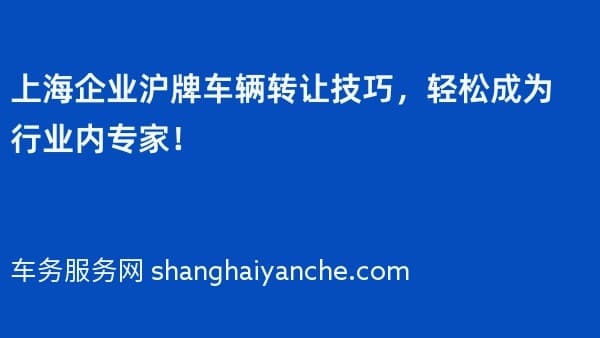 上海企业沪牌车辆转让技巧,轻松成为行业内专家!