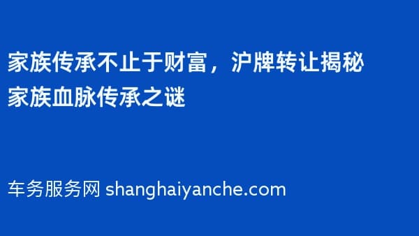 家族传承不止于财富,沪牌转让揭秘家族血脉传承之谜