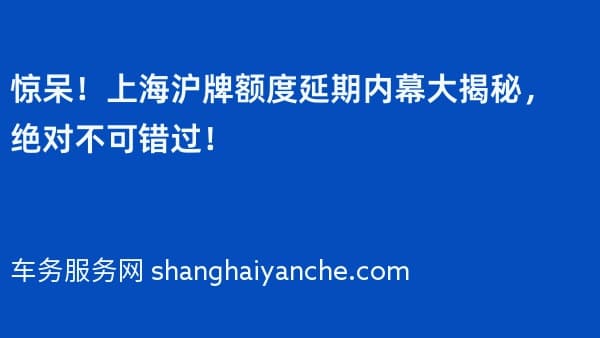 惊呆!上海沪牌额度延期内幕大揭秘,绝对不可错过!