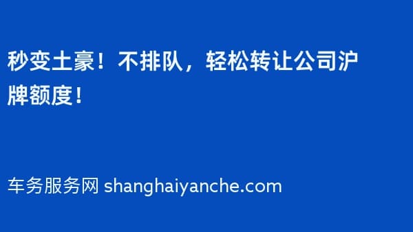秒变土豪!不排队,轻松转让公司沪牌额度!