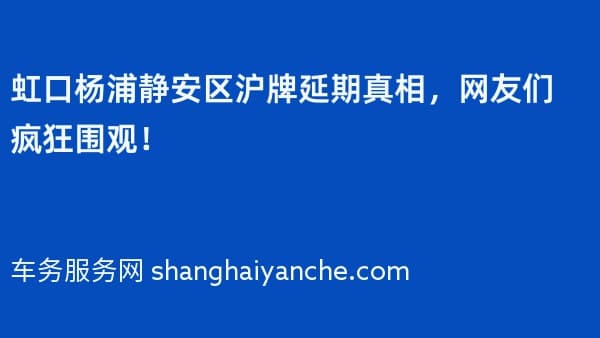 2026年虹口杨浦静安区沪牌延期真相,网友们疯狂围观!