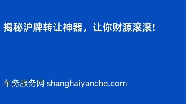 揭秘沪牌转让神器,让你财源滚滚!
