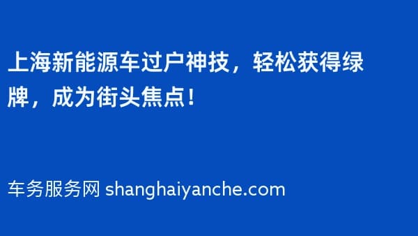 上海新能源车过户神技,轻松获得绿牌,成为街头焦点!
